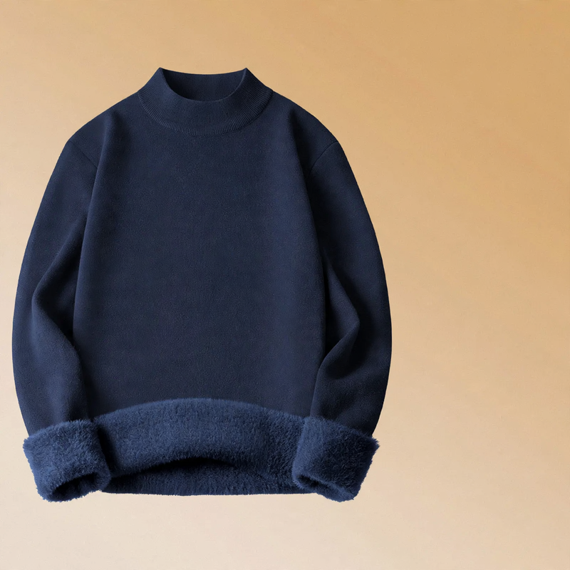 Men's knit sweater with wool blend and fleece lining