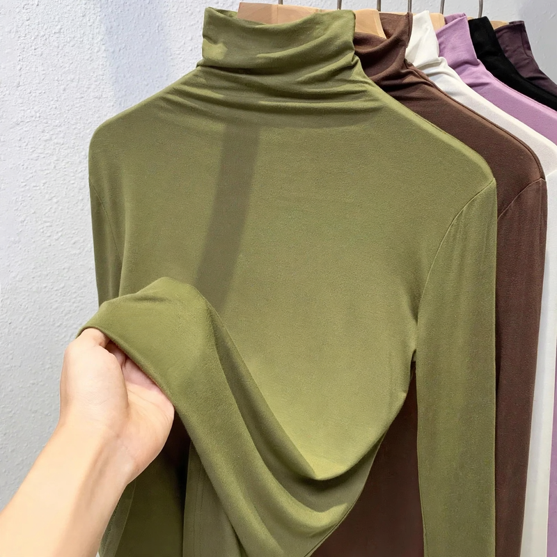 Ladies long sleeve shirt with stand-up collar and ribbed texture