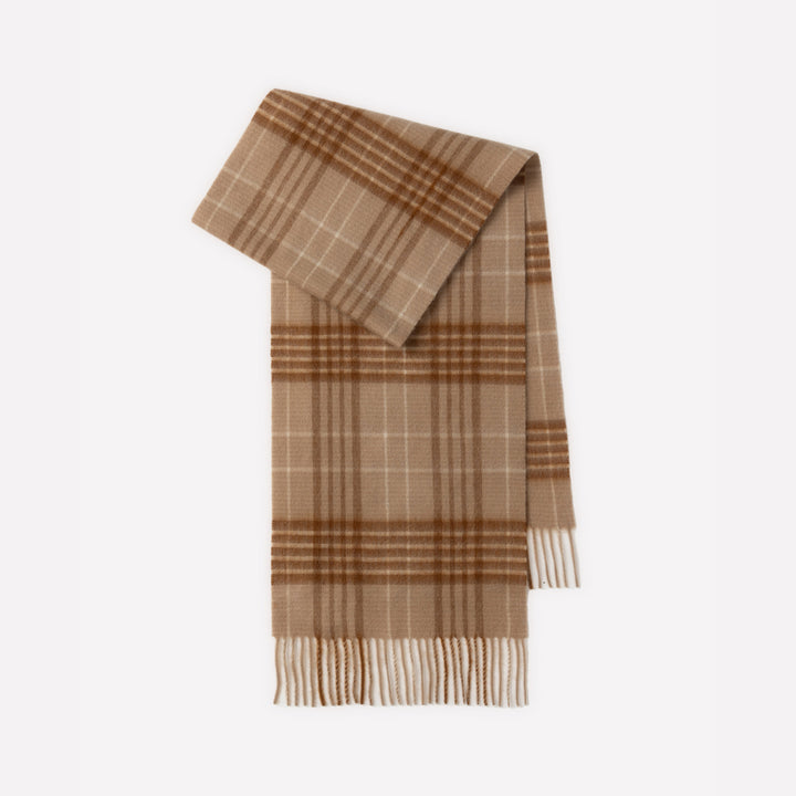 Checked wool scarf with fringes, 100% wool