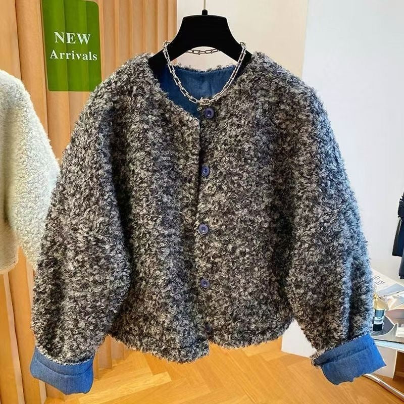 Fleece-lined lamb fleece jacket for women, fashionable design
