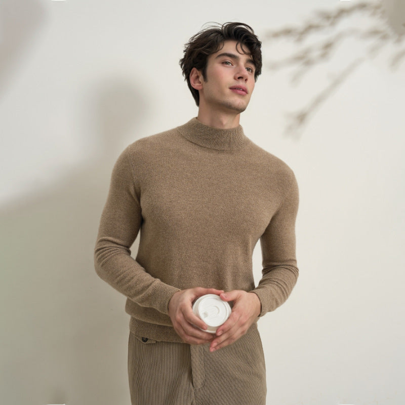 Men's knitted pullover, stand-up collar, form-fitting
