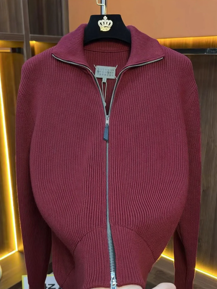 Men's cardigan with stand-up collar and double zipper