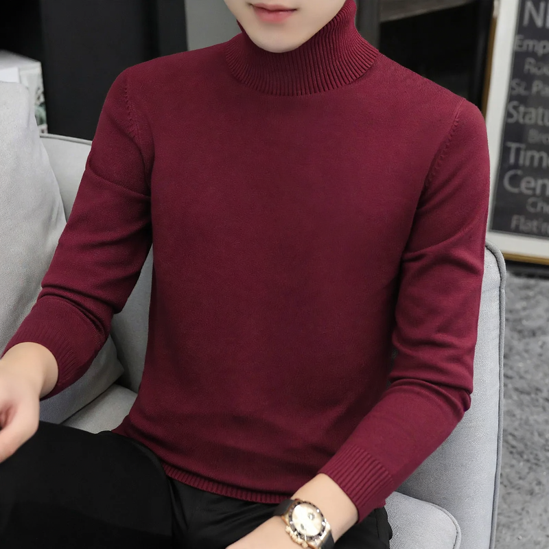Men's knitted sweater with stand-up collar