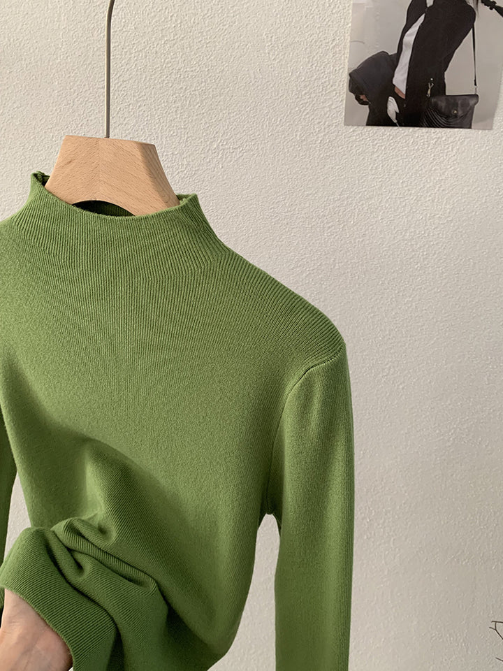 Slim stand-up collar sweater, solid color, long-sleeved