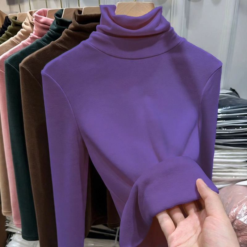 Women's long sleeve shirt with standing collar, lined
