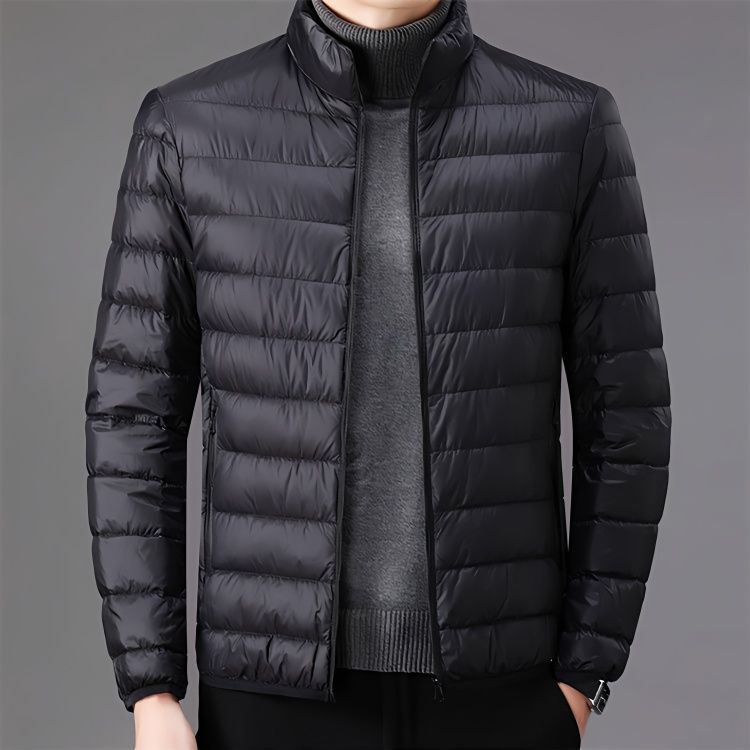 Light men's padded jacket with stand-up collar