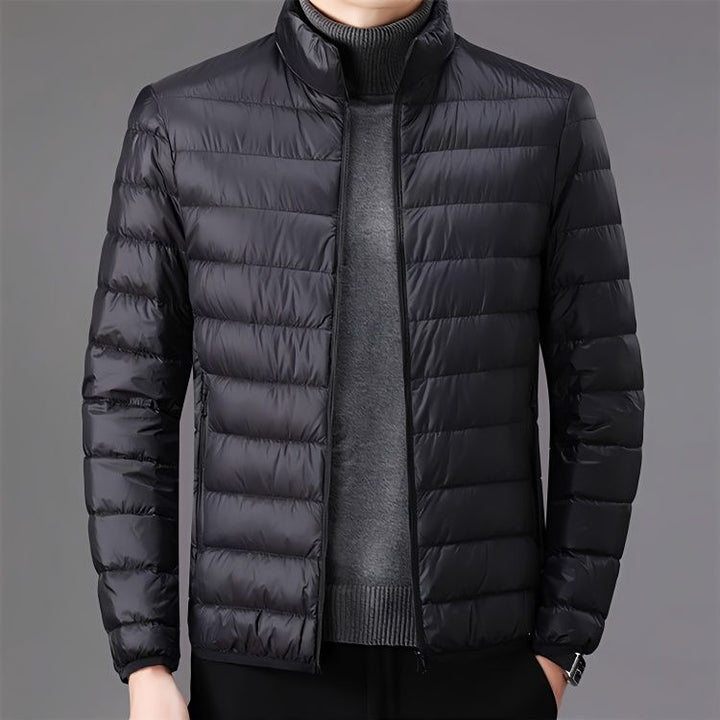 Light men's padded jacket with stand-up collar