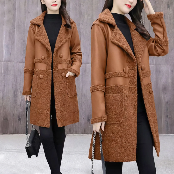 Women's Reversible Coat, Lambskin Look and Teddy Fleece, Mid-Length
