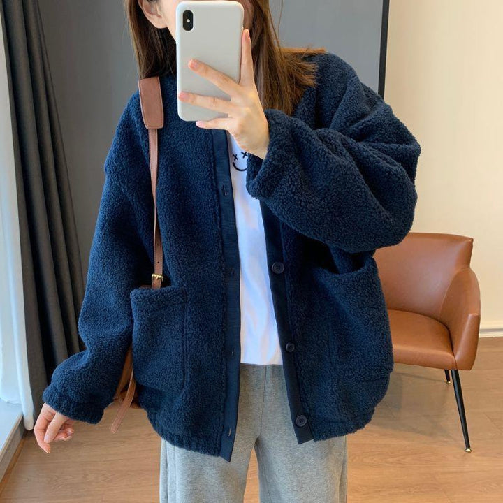 Warm Teddy fleece Jacket in Baseball Style