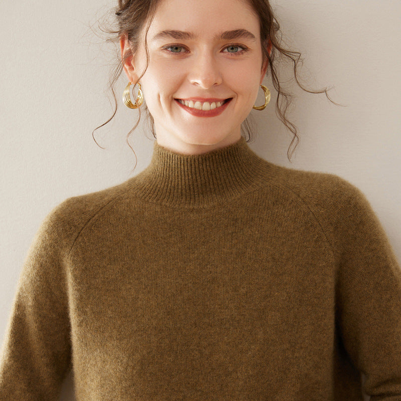 Women's cashmere sweater, stand-up collar, soft and figure-flattering