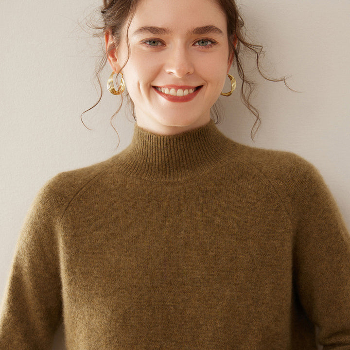 Women's cashmere sweater, stand-up collar, soft and figure-flattering
