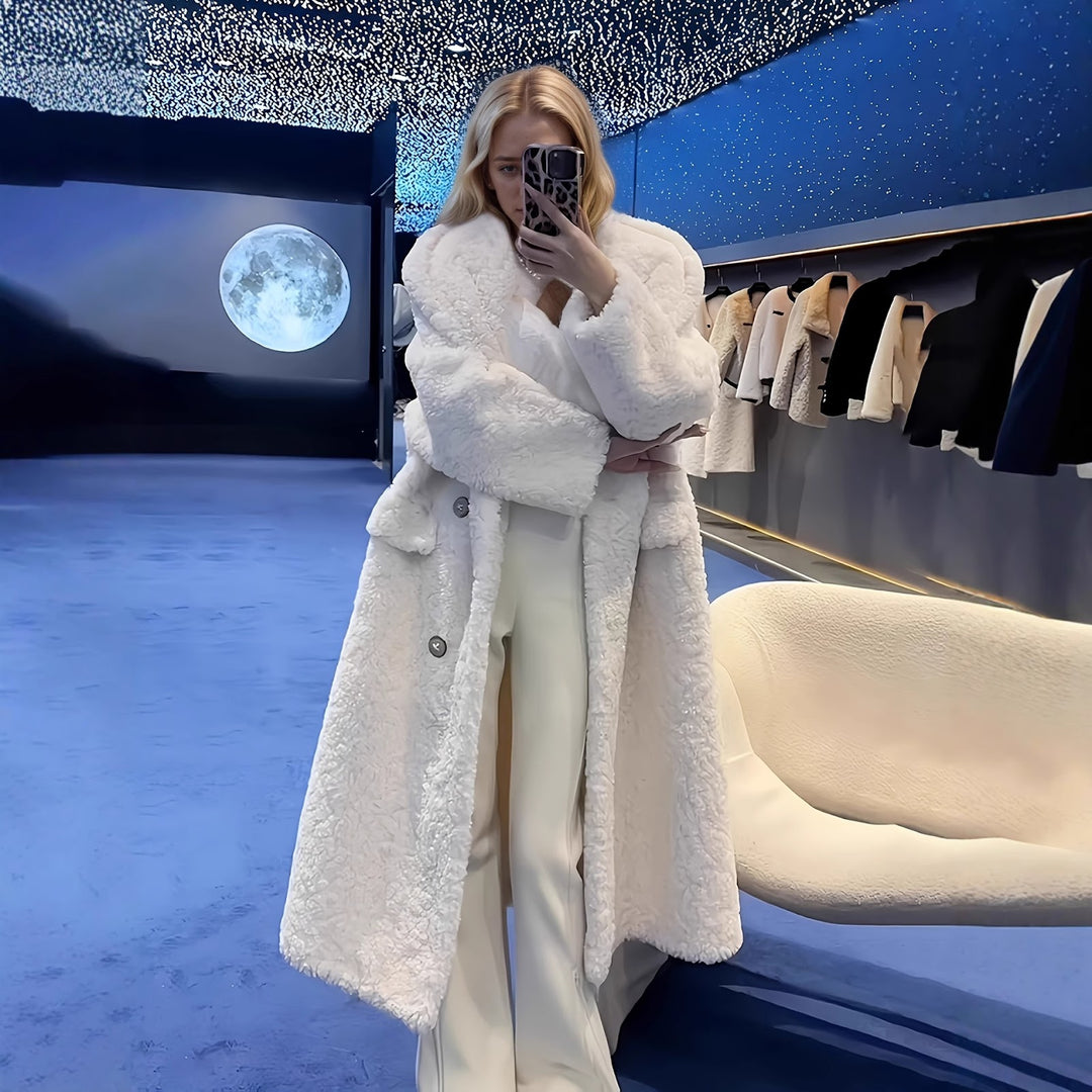 Long women's faux fur coat, casual fit