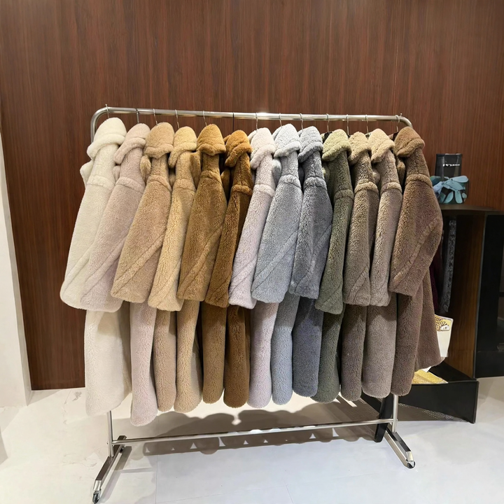 Women's teddy coat, mid-length, loose fit