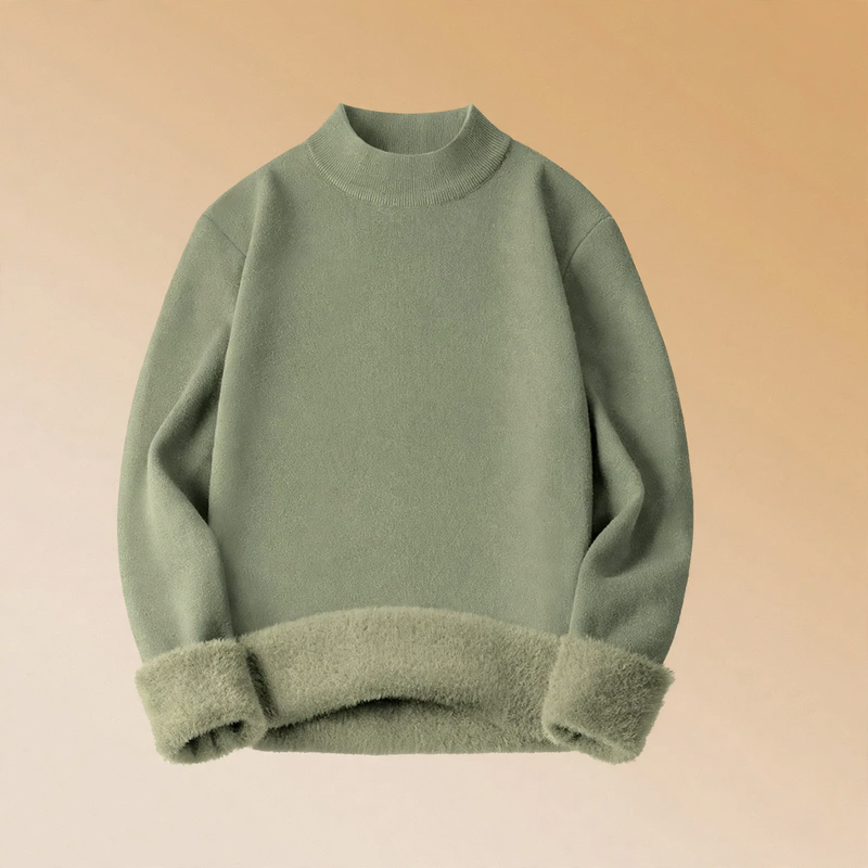 Men's knitted sweater, padded, stand-up collar