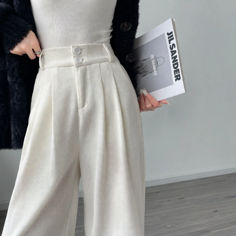 Padded chenille pants with high waist