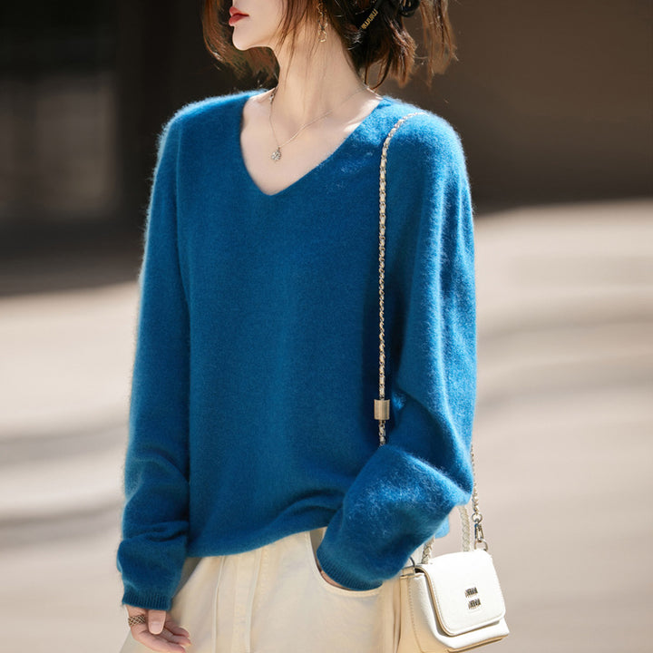 Women V-neck Pullover, soft, brushed, knit