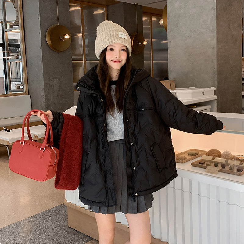 Down jacket with hood, mid-length, for women