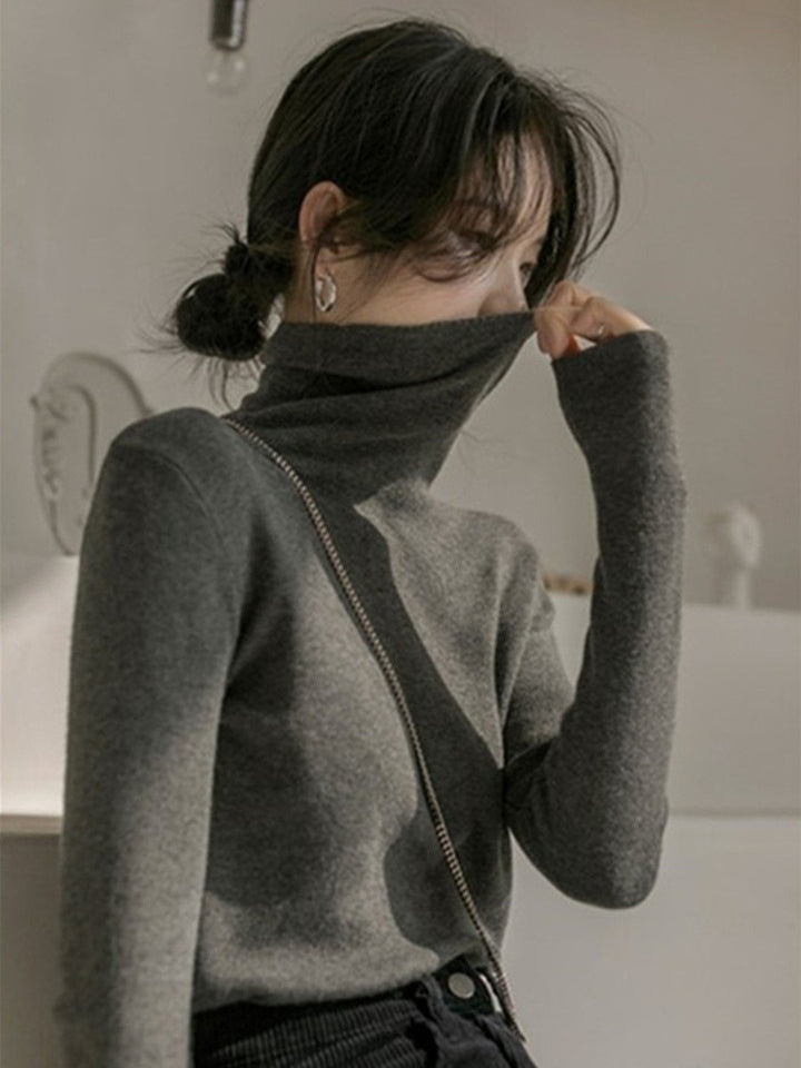 Ladies' knitted pullover with stand-up collar, warm and versatile