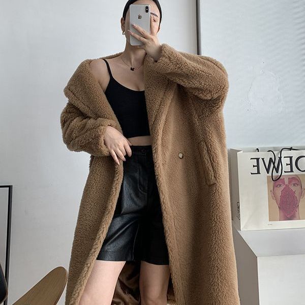 Long teddy coat made of alpaca wool blend