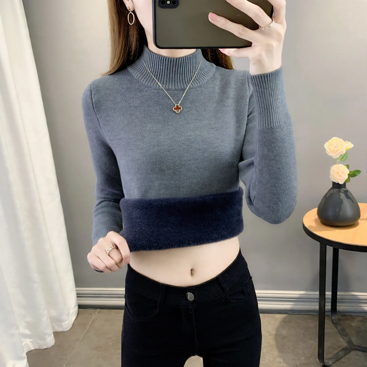 Women's knit sweater with lining, warm and figure-hugging