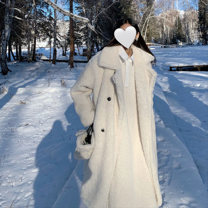 Longer, padded lamb fleece imitation coat