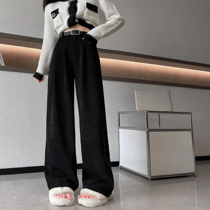 Women’s corduroy trousers, straight cut, lined, for autumn/spring