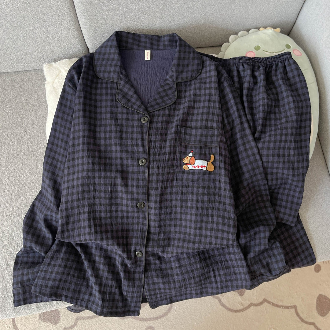 Women's house suit, long sleeve, cotton blend, embroidered