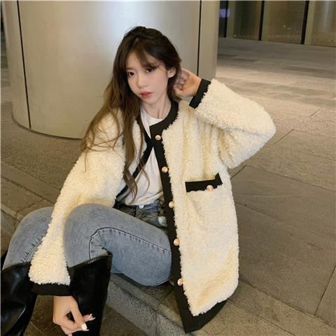 Women's winter jacket, lambskin look, lined, fashionable style