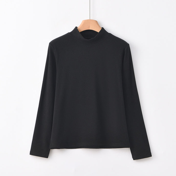 Warm knitted pullover with stand-up collar