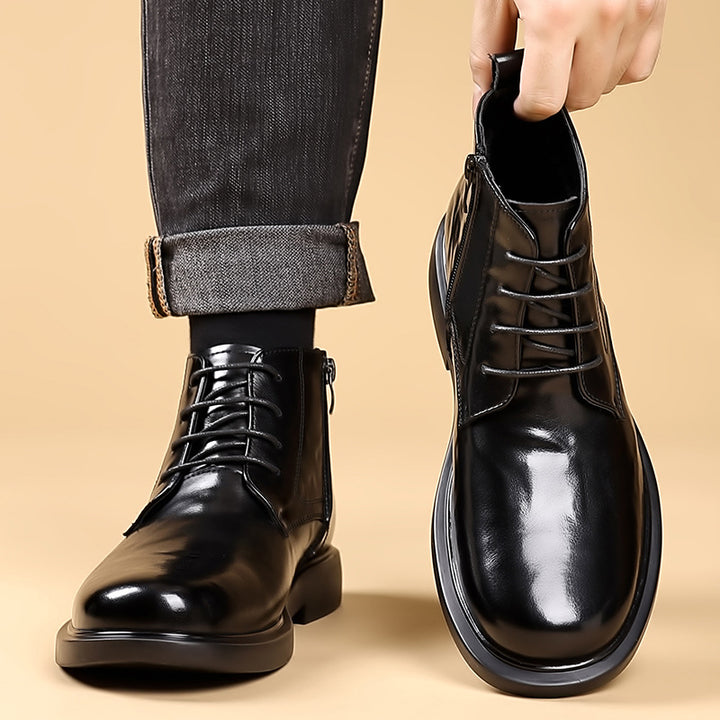 Padded men's leather boots for winter