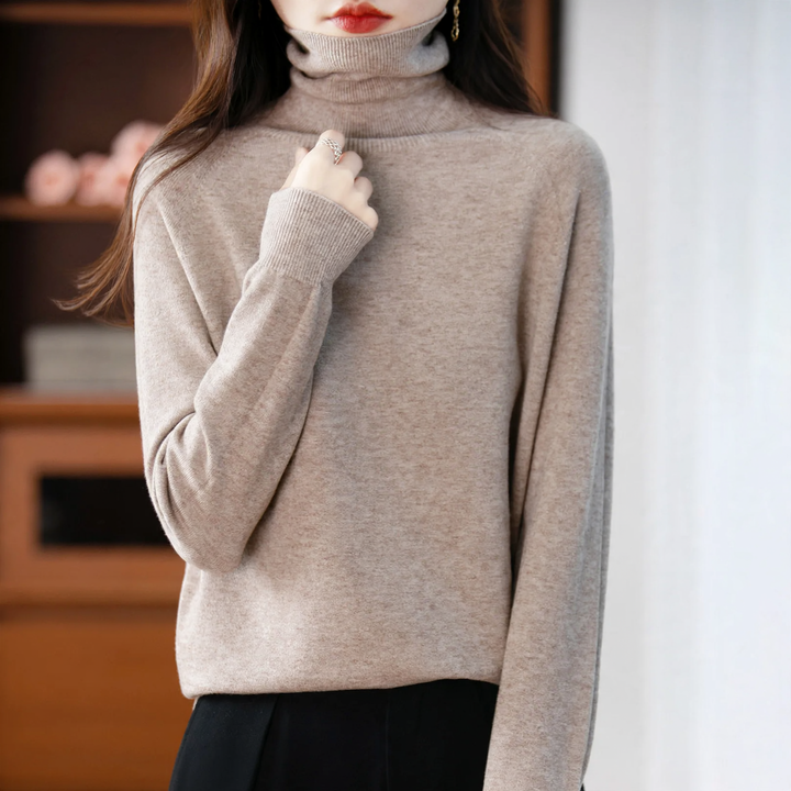 Ladies knit sweater with high collar, loose