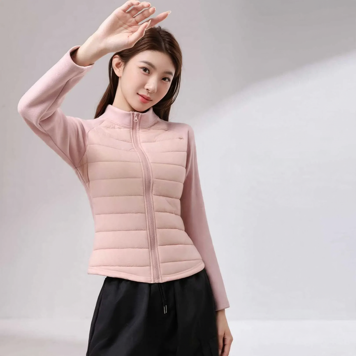 Sporty women's quilted jacket with stand-up collar
