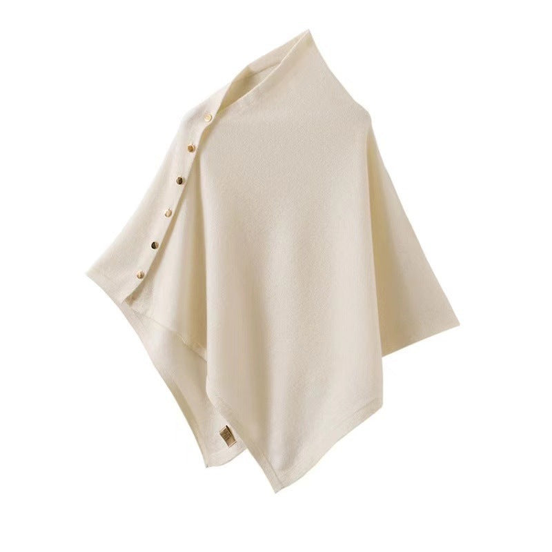 Merino wool poncho with gold button