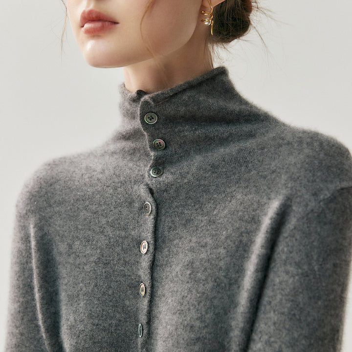Women's cardigan with roll neck and button placket