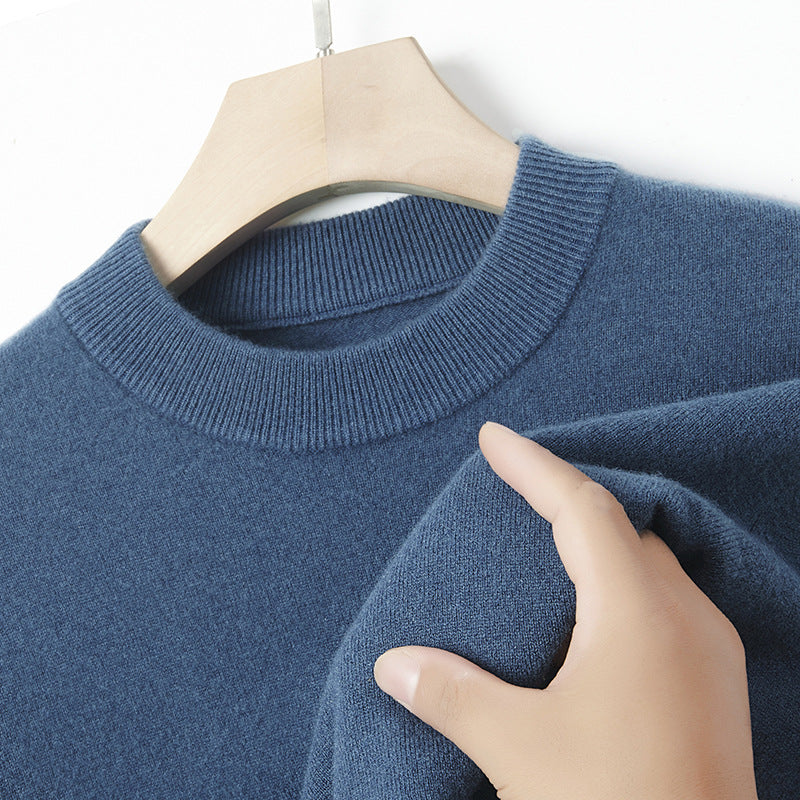 Men's cashmere sweater, crew neck, solid color