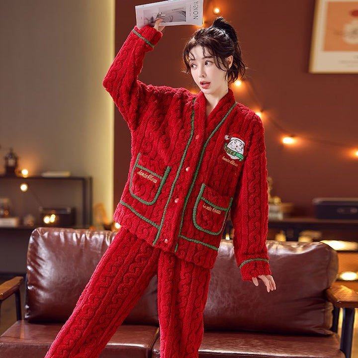Women's Christmas Pajamas, Flannel, V-Neck
