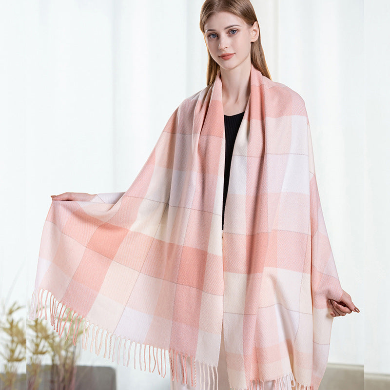 Wool scarf, checked, 200x65cm, long