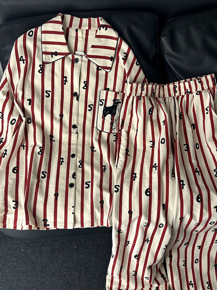 Cotton loungewear, brushed, long, cartoon design