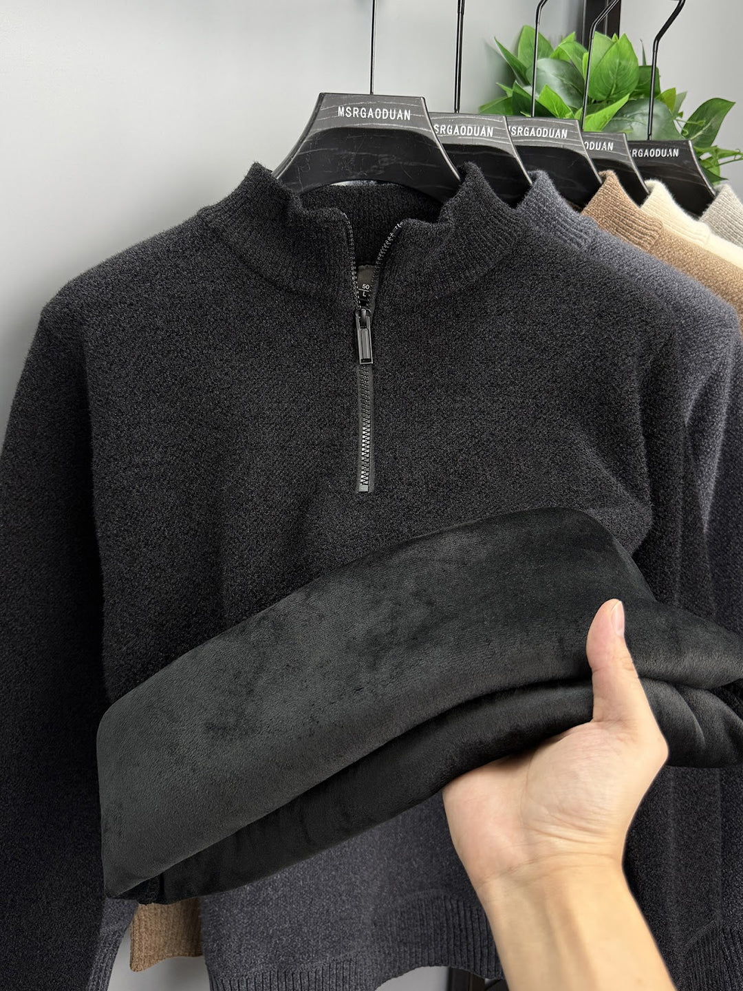 Men's pullover with zipper, lined, stand collar