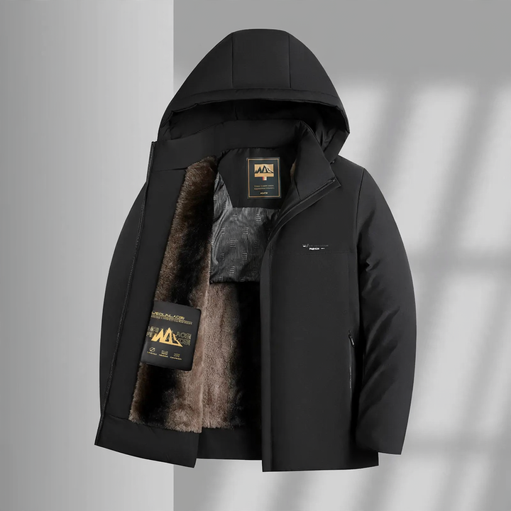 Padded men's winter jacket with removable collar