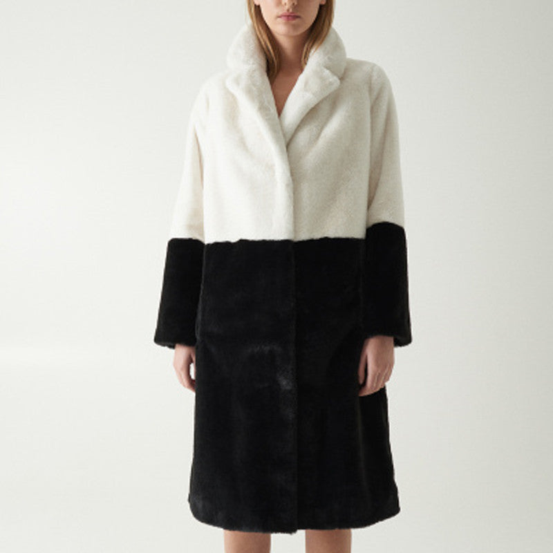 Mid-length Lambskin coat with color accents