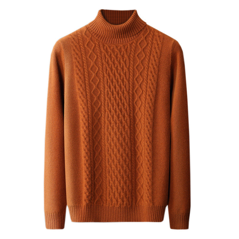 Men's wool sweater with shawl collar and cable knit pattern
