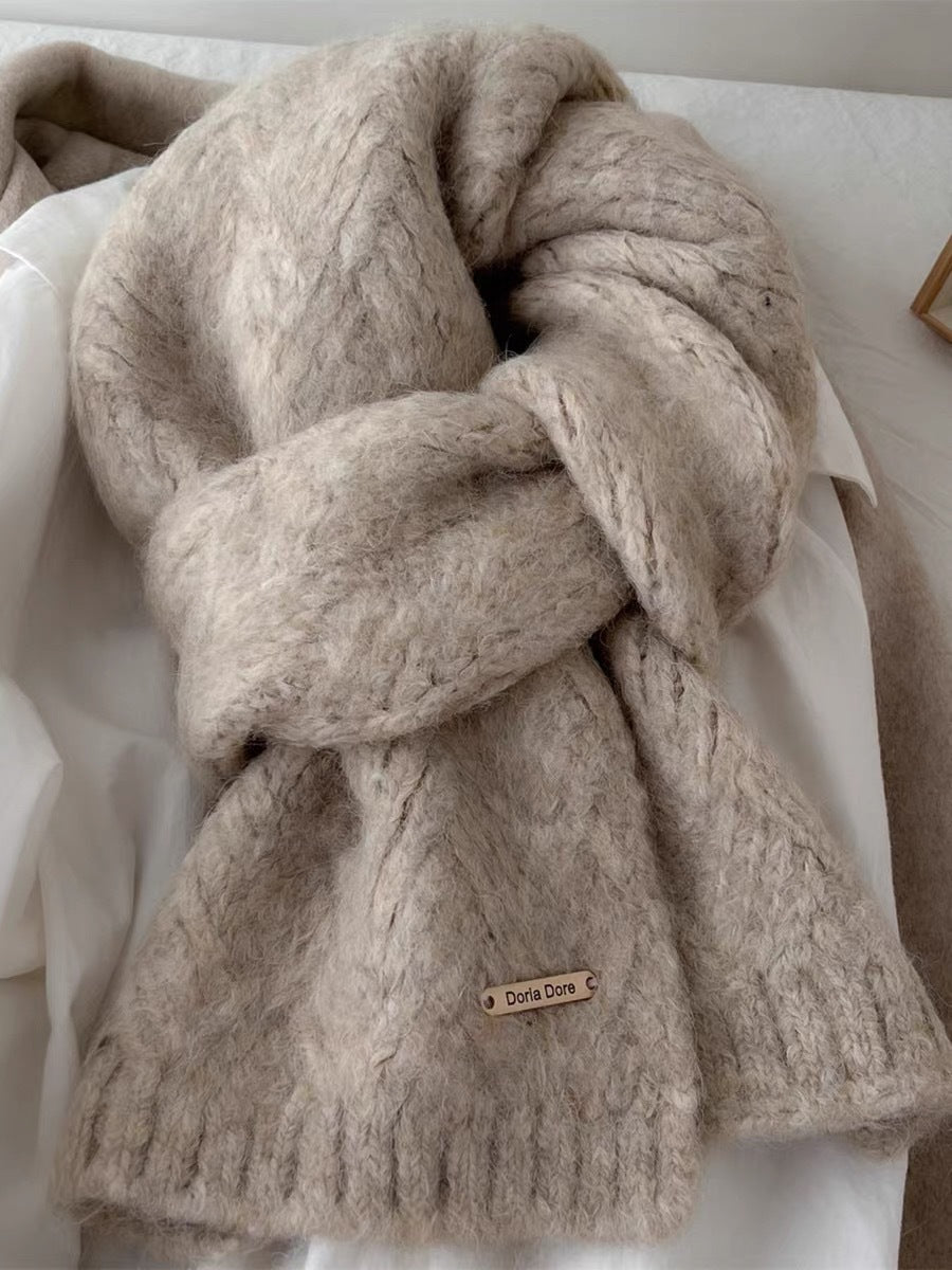 Solid color alpaca wool blend knit scarf, 22x162 cm
