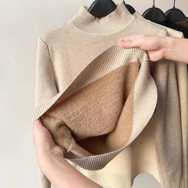 Women's pullover with stand-up collar and fleece lining