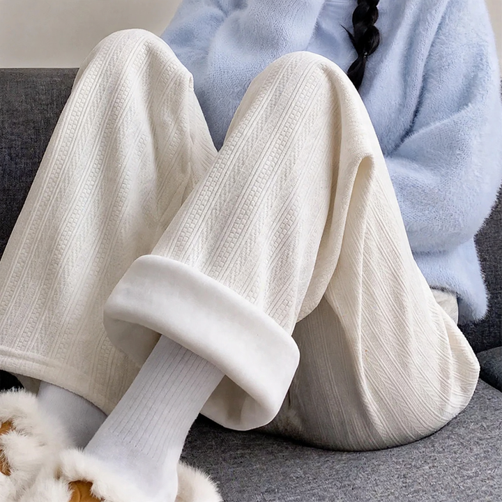 Fleece-lined cord wide leg pants for women