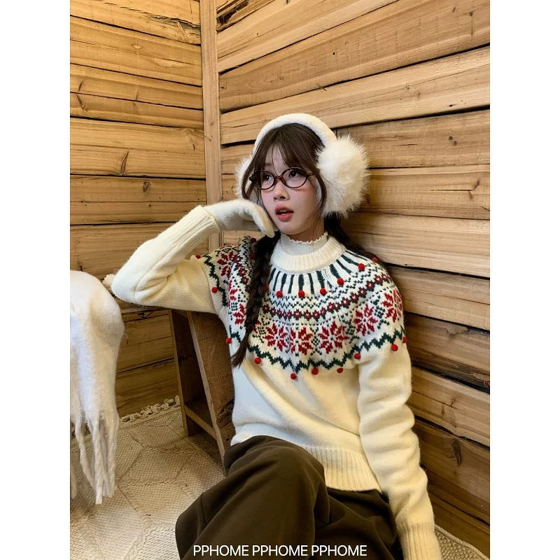 Padded knitted sweater in Christmas red