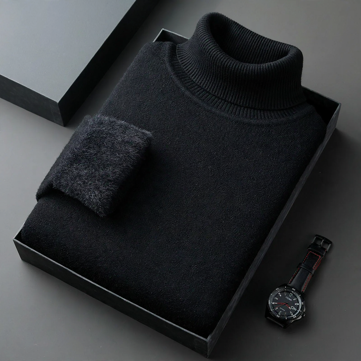 Men's knitted sweater with roll neck and wool blend