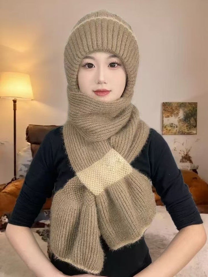 Knit hat and scarf set, lined, winter
