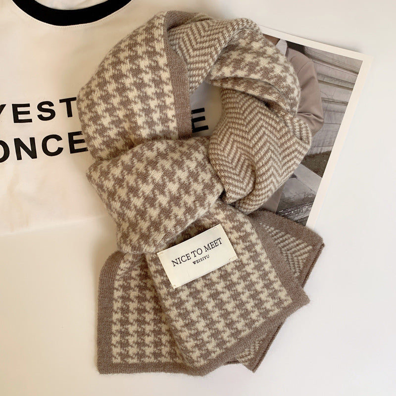 Checked knitted neck scarf, warming, for men and women