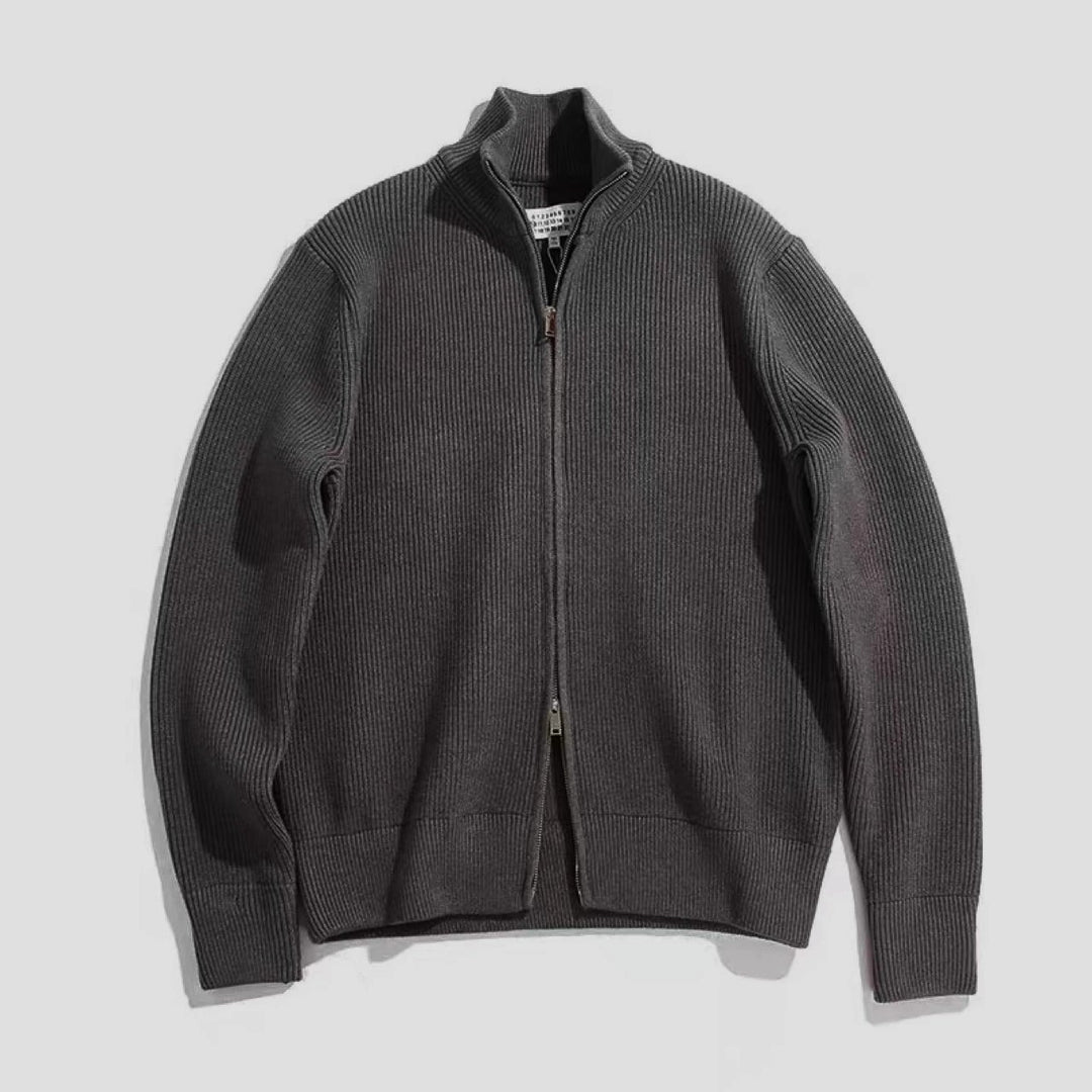 Unisex knitted jacket with roll neck and double zipper